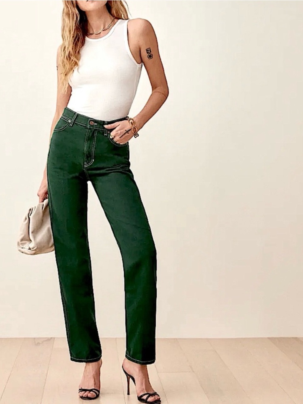 Reformation Emerald Green Cowboy High Rise Straight Jeans